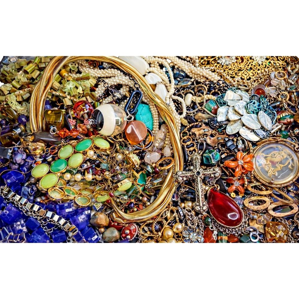2 LB Vintage to Modern Costume Jewelry Lot Tangled Unsearched Junk Craft Resell
